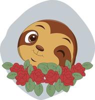 söt sengångare huvud tecknad med blommor vektor