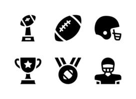 enkel uppsättning av amerikansk fotboll relaterade vektor fasta ikoner. innehåller ikoner som trofé, hjälm, medalj och mer.