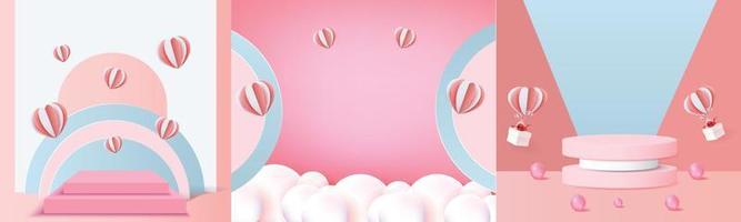 Roter Produkthintergrund des 3d Podiums für valentine.pink und Herzliebesromantik-Konzeptdesignvektorillustrationsdekorationsbanner vektor