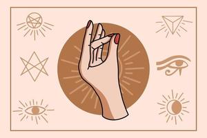 mystisches symbol mit hand yoga geste flache illustration vektor