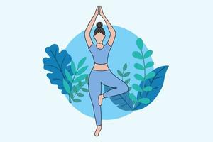 kvinna som mediterar i lugn yoga och hälsosam livsstil meditation människor poserar andlig relax platt tecknad design vektor