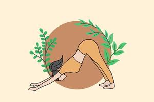 Frau, die in friedlichem Yoga und gesundem Lebensstil meditiert vektor
