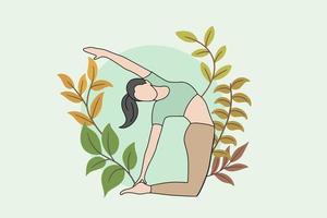 frau, die in friedlicher naturillustration, yoga und gesundem lebensstilkonzept, flachem karikaturdesign meditiert vektor