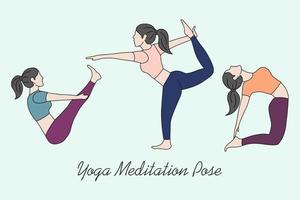 satz von frauenmädchen yoga meditation leute posieren spirituelle flache illustration vektor
