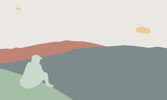 abstrakte minimalistische ästhetische posterhintergründe mit bergen und meereslandschaft vektor