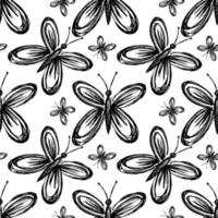 Schmetterlinge handgezeichnetes nahtloses Muster. Schmetterlingsskizzenkunst - flache Illustration für Stoff, Tapete vektor