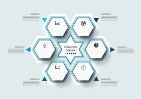 Vektorillustration Infografiken 6 Optionen. Infografiken für Geschäftskonzept. kann für Präsentationsbanner, Workflow-Layout, Prozessdiagramm, Flussdiagramm, Infografik verwendet werden. vektor