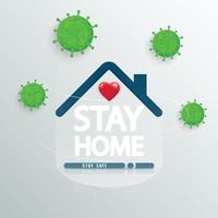 bleib zu hause text unter hausdach mit herz. covid 19 oder logo der coronavirus-schutzkampagne. Bleiben Sie mit Selbstquarantäne zu Hause, um den Ausbruch zu stoppen. Illustrator-Vektor. vektor