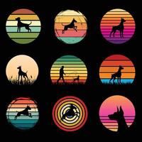 retro Sonnenuntergang Design mit Dobermann Hund Silhouette bündeln vektor