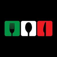 Flaggen Farbe Italien mit Essen Löffel Gabel Messer Logo Design Vektor Symbol Symbol Illustration