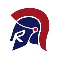 bokstaven r med spartansk hjälm logotyp symbol ikon vektor grafisk design illustration idé kreativ