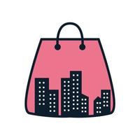 einkaufstasche und silhouette city logo design vektor