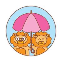 Cartoon-Löwe mit Regenschirm-Logo-Symbol-Vektor-Illustration vektor