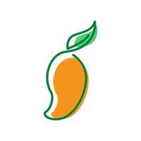 Obst Mango Orange Linien Kunst bunt mit Blattgrün Logo Design Vektor Symbol Symbol Illustration