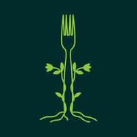 grüne linien natur essen gabel logo design vektor symbol symbol illustration