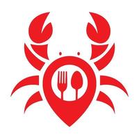 Krabbe mit Pin Map Löffel Gabel Logo Vektor Icon Illustration Design