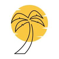 enkla linjer kokospalmer med solnedgångslogotyp vektor symbol ikon designillustration