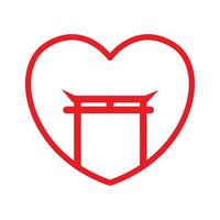 kärlek linje med torii japan gate logotyp symbol ikon vektor grafisk design illustration idé kreativ