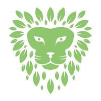 grönt löv med huvud lejon logotyp vektor ikon illustration design