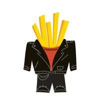 Pommes Frites, Charakter in Lederjacke. Illustration für Hintergründe, Cover, Verpackungen, Grußkarten, Poster, Aufkleber, Textil- und Saisondesign. isoliert auf weißem Hintergrund. vektor