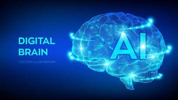 hjärna. digital hjärna. 3d vetenskap och teknik koncept. neuralt nätverk. iq-testning, artificiell intelligens, virtuell emuleringsteknik. brainstorma tänka idé. vektor illustration.