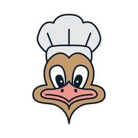 Straußenvogel als Koch niedliches Cartoon-Logo-Vektor-Illustrationsdesign vektor