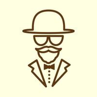 man skägg mustasch med hatt och kostym linje logotyp vektor ikon illustration design