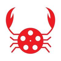 rote Krabbe mit Film Logo Design Vektorgrafik Symbol Symbol Zeichen Illustration kreative Idee vektor