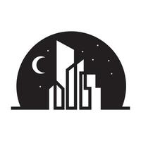 nattmåne med stadsbyggnad logotyp vektor symbol ikon design illustration