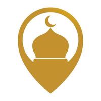 Kuppelmoschee mit Pin-Lageplan-Logo-Vektorsymbol-Illustrationsdesign vektor