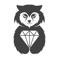 niedlicher tierwolf mit diamantlogo symbol symbol vektorgrafik design illustration vektor