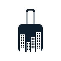 reisetasche mit stadtgebäude logo vektor symbol illustration design