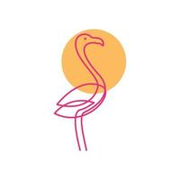 tier, vogel, flamingo, linie, kunst, mit, sonnenuntergang, logo, design, vektor, symbol, symbol, abbildung vektor