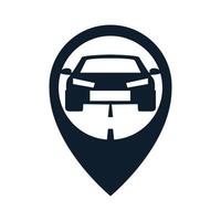 Silhouette Auto mit Pin Maps Standort Logo Vektor Icon Design