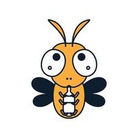 baby bee honungsdrink söt tecknad logotyp vektor illustration design