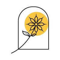 Schönheit Hipster Blumengarten mit Fenster Logo Design Vektorgrafik Symbol Symbol Zeichen Illustration kreative Idee vektor