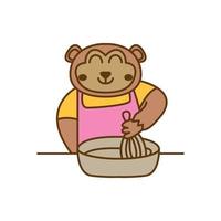 björn som kock på kök söt tecknad logotyp vektorillustration vektor