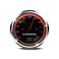 realistischer 3D-Vektor, Tachometer mit Beleuchtung und Hintergrundbeleuchtung auf weißem Hintergrund. Verpackungsdesign für Autoteile, Bannerdesign vektor