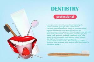 dental banner med isolerade ikoner. vektor illustration, tandvård, ortodonti. friska rena tänder. dentala instrument och utrustning. illustration för dina projekt