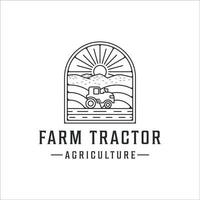 Bauernhof Traktor Logo Strichzeichnungen Vintage Vektor Illustration Vorlage Symbol Grafikdesign. landwirtschaft landschaftsansicht mit abzeichen retro