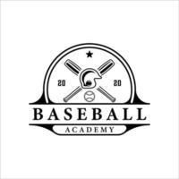 baseball logotyp vintage vektor illustration mall ikon grafisk design. bollträ och hjälm retro symbol sport siluett för professionell klubb och akademi med märke typografi