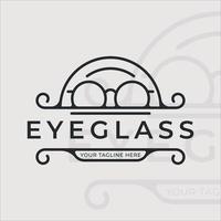 glasögon logotyp linjekonst med vintage stil vektor illustration mall ikon grafisk design. glasögon eller glasögon tecken och symbol för optik och affärsföretag