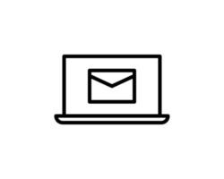 Outline-Posteingang-Laptop-Symbol-Illustration, Vektor-Nachrichtenzeichen-Symbol. Laptop mit Buchstabensymbol isoliert auf weiß vektor