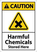 Vorsicht schädliche Chemikalien, die hier gespeichert werden, unterzeichnen auf weißem Hintergrund vektor