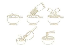Anleitung zum Kochen von Instant-Nudeln Umriss Doodle handgezeichnete Vektorillustration vektor