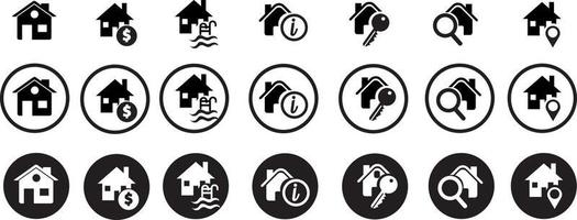 Haussymbole gesetzt. Home-Icon-Sammlung. Immobilie. flacher Stil beherbergt Symbole für Apps und Websites auf weißem Hintergrund vektor