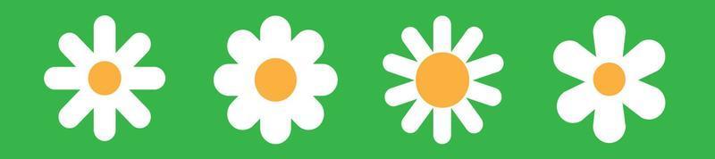 blomma vita ikoner set. tusensköna kamomill ikon. enkel sumbol flyter på grön bakgrund. blomma växt platt stil vektor