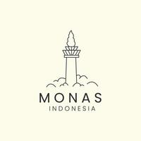 Monas Indonesien moln minimalistisk linjekonst logotyp ikon mall vektor design