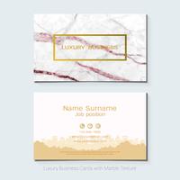 Luxusvisitenkarten vector Schablone, Fahne und Abdeckung mit Marmorbeschaffenheit und goldenen Foliendetails über weißen Hintergrund.