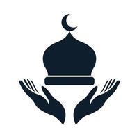 moské kupol med hand be logotyp vektor ikon illustration design